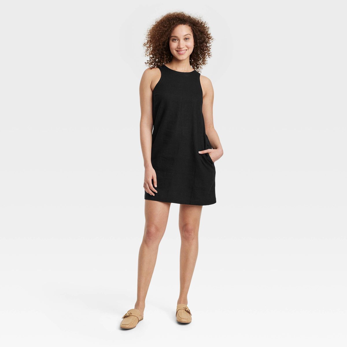 Women's Linen Mini Shift Dress - A New Day™ Black M | Target