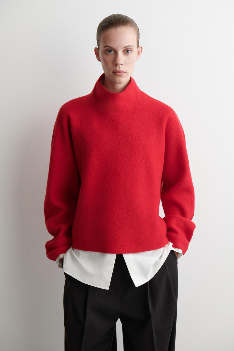 COS Women's Boiled Funnelneck Jumper in Red | Wool | Size: Small | COS (AU)