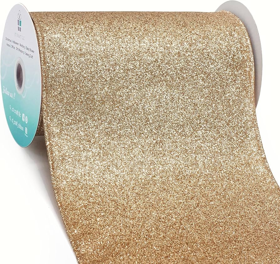 CT CRAFT LLC Glitter Wired Ribbon 6" x 10 Yards Gold (Champagne Gold) for Christmas Home Decor Bo... | Amazon (US)