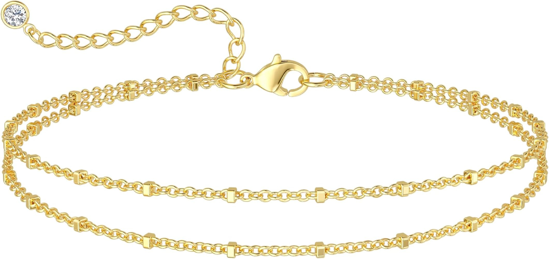 DEARMAY Dainty 14K Gold Plated Ankle Bracelets for Women, Waterproof 14K Gold Plated Link Chain A... | Amazon (US)