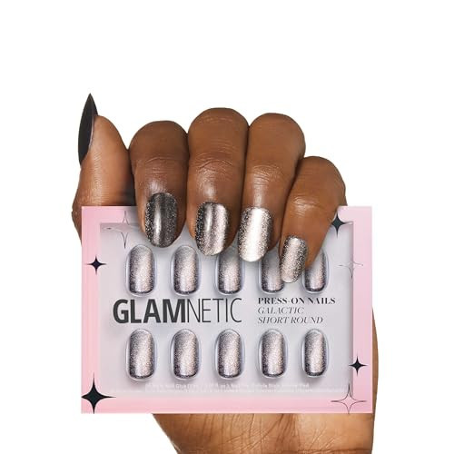 Glamnetic Press On Nails - Galactic | Short Round Shimmery Pewter Glittered Nails with a Glaze Finish | 12 Sizes - 30 Nail Kit with Glue | Amazon (US)