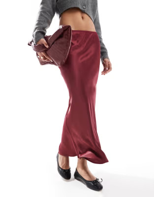 ASOS DESIGN  satin maxi skirt in burgundy | ASOS (Global)