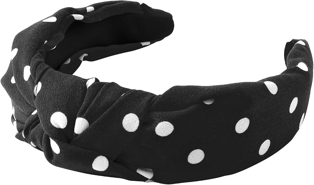 Jaciya Knotted Headbands for Women Girls Polka Dot Black Headband Non Slip Wide Teacher Headband ... | Amazon (US)