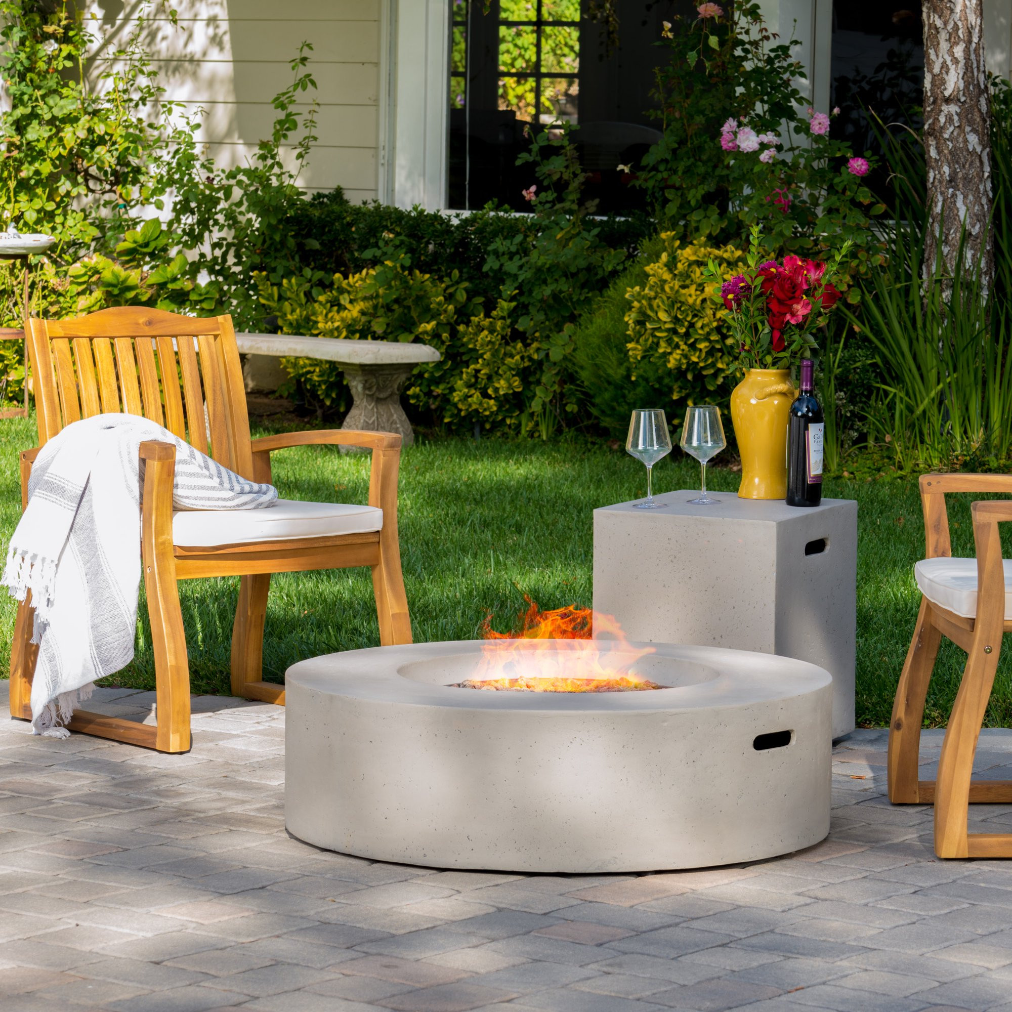Circular 50K BTU Outdoor Gas Fire Pit Table with Tank Holder, Light Grey - Walmart.com | Walmart (US)