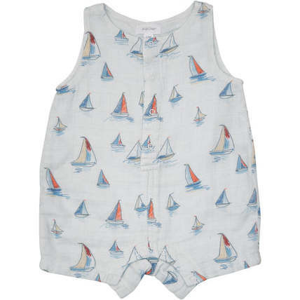 Angel Dear | Sketchy Sailboats Shortie Romper | Organic Cotton (Multicolor, Size 6-12M) | Maisonette | Maisonette