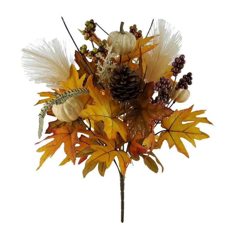 Mainstays 18.5in Indoor Artificial Foliage Bouquet, Cream Pampas, Yellow Oak Leaves, Berries. | Walmart (US)