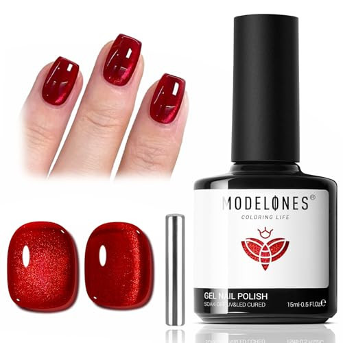 modelones Red Cat Eye Gel Nail Polish,15 ML Magnetic Glitter Holographic Red Ruby Glass Polish Reflective Jelly Translucent UV Gel Manicure Art DIY Salon Gift for Girl Women | Amazon (US)