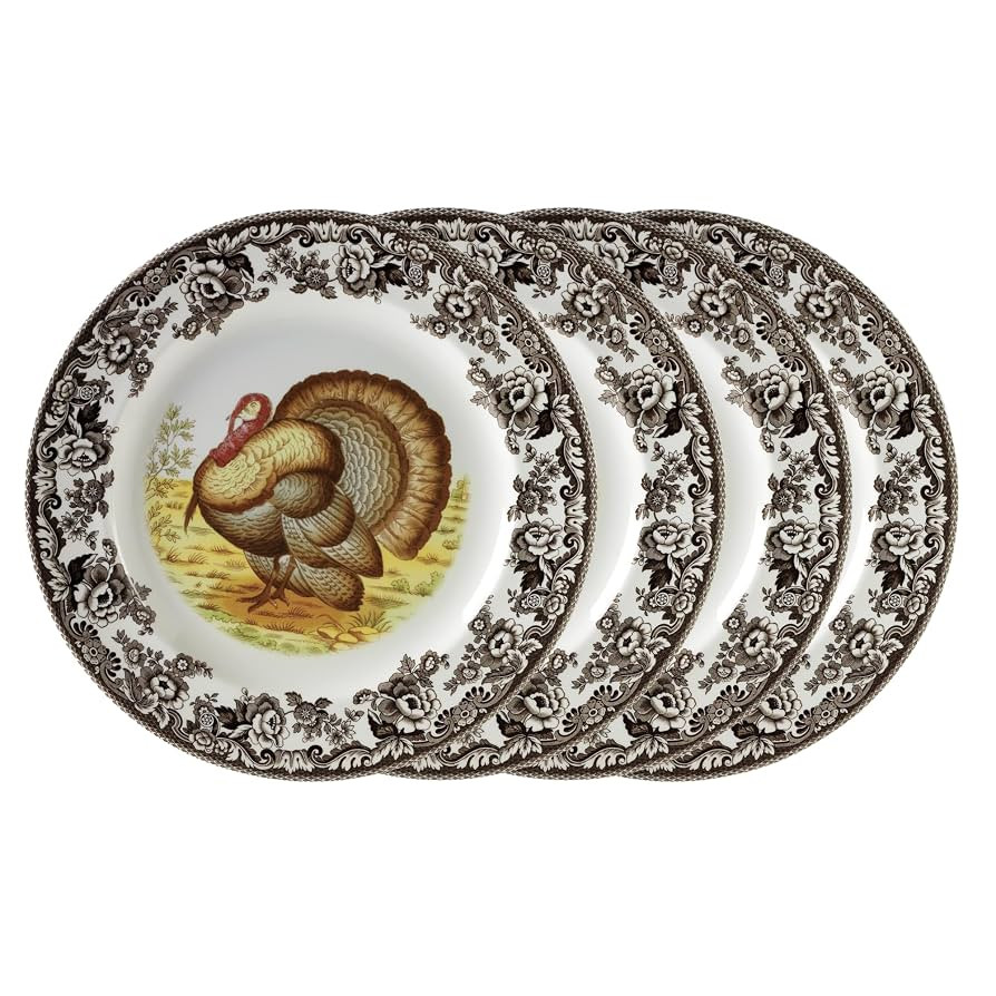 Spode Woodland Turkey Set of 4 Dinner Plates, 10.5" - Thanksgiving Tableware, Collectible Holiday... | Amazon (US)