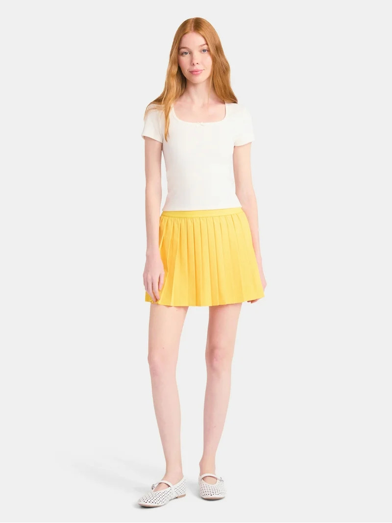 No Boundaries Square Neck Tee with Satin Bow, Women's - Walmart.com | Walmart (US)