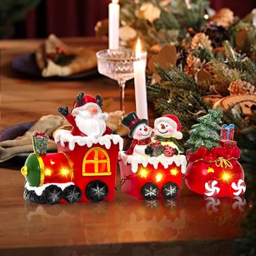 Christmas Table Decorations Indoor, LED Christmas Gnome Train Figurines Decor with Santa Claus Snowman Tree, Christmas Centerpieces Decorations for Xmas Party Gift(Santa Claus) | Amazon (US)
