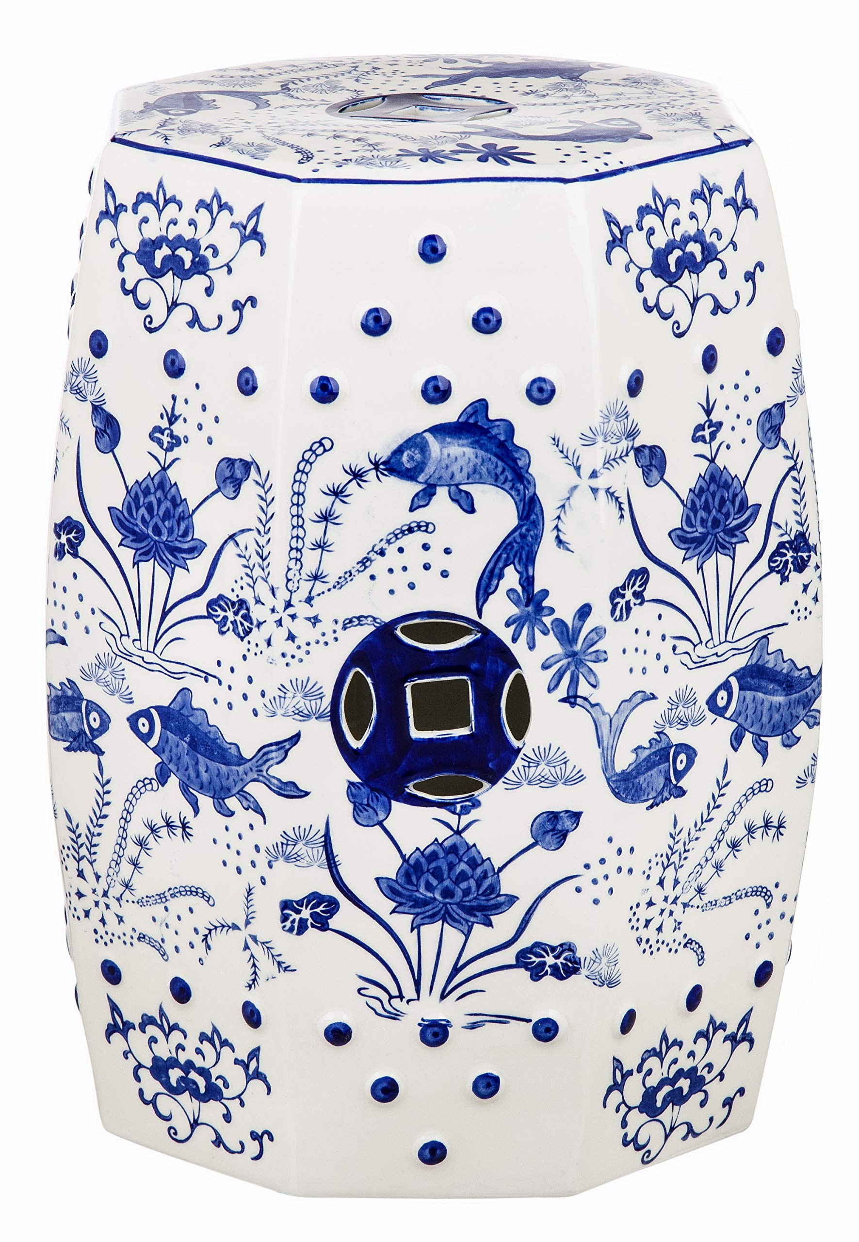 Safavieh Castle Gardens Collection Glazed Ceramic Blue Cloud 9 Chinoiserie Garden Stool | Amazon (US)