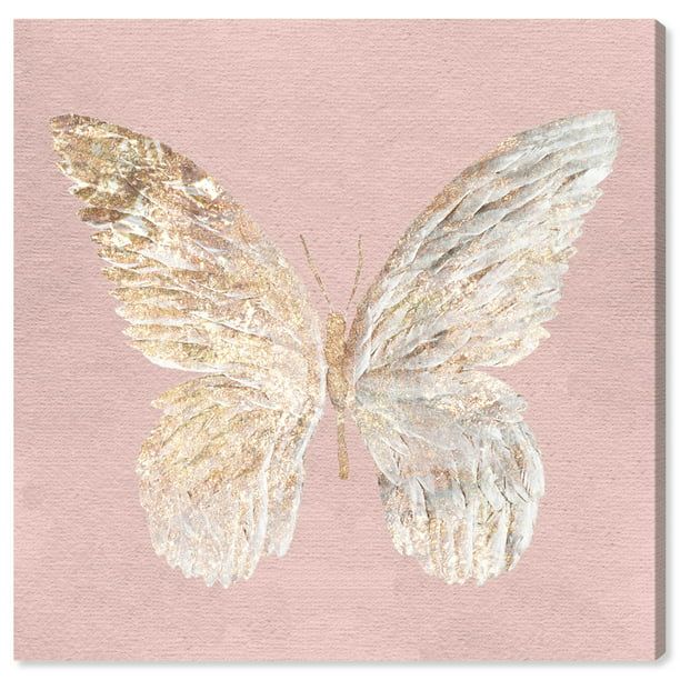 Runway Avenue Animals Wall Art Canvas Prints 'Golden Butterfly Glimmer Blush' Insects - Pink, Gol... | Walmart (US)