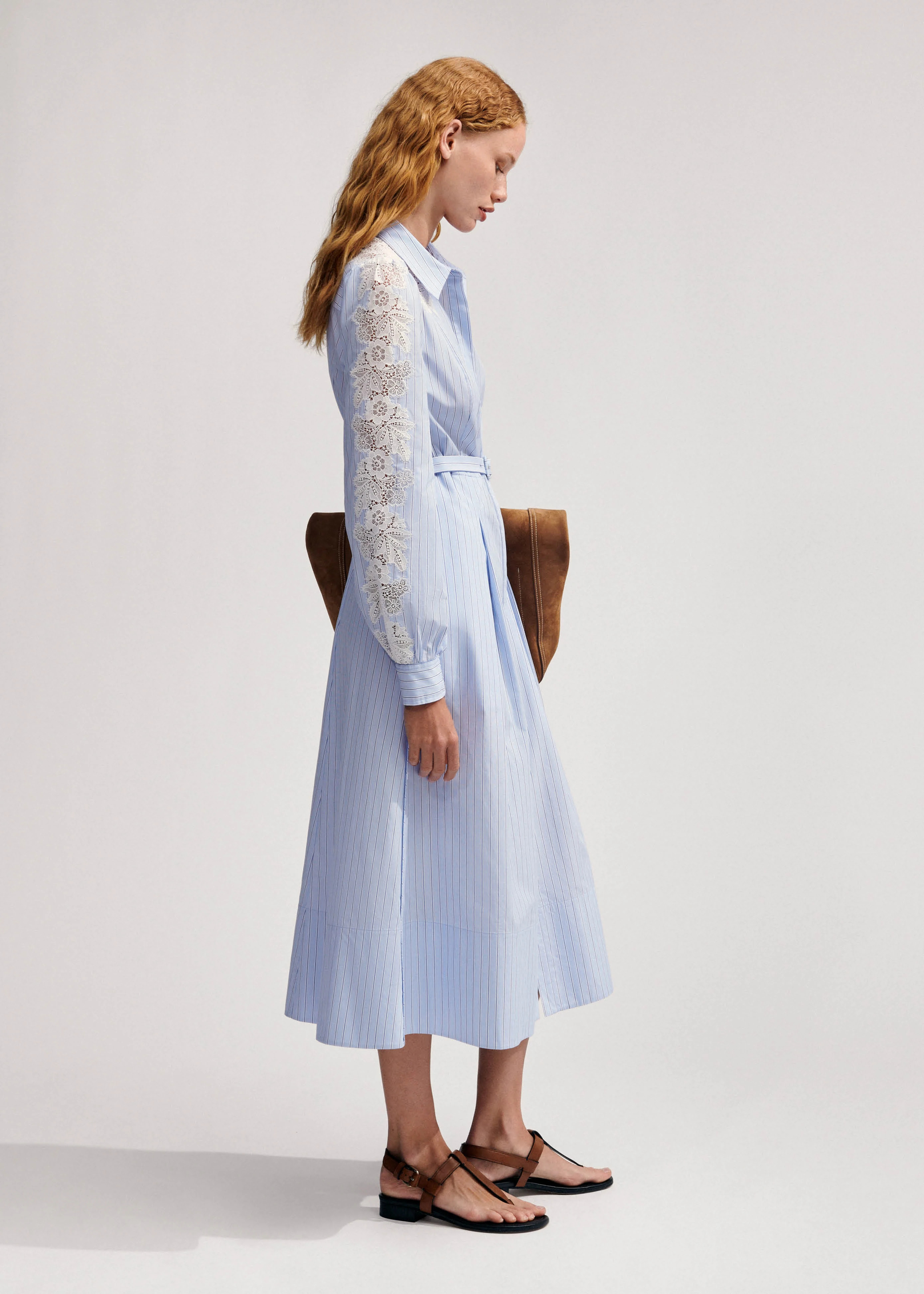 Women's Blue Cotton Stripe Midi Shirt Dress + Belt | ME+EM | ME+EM US