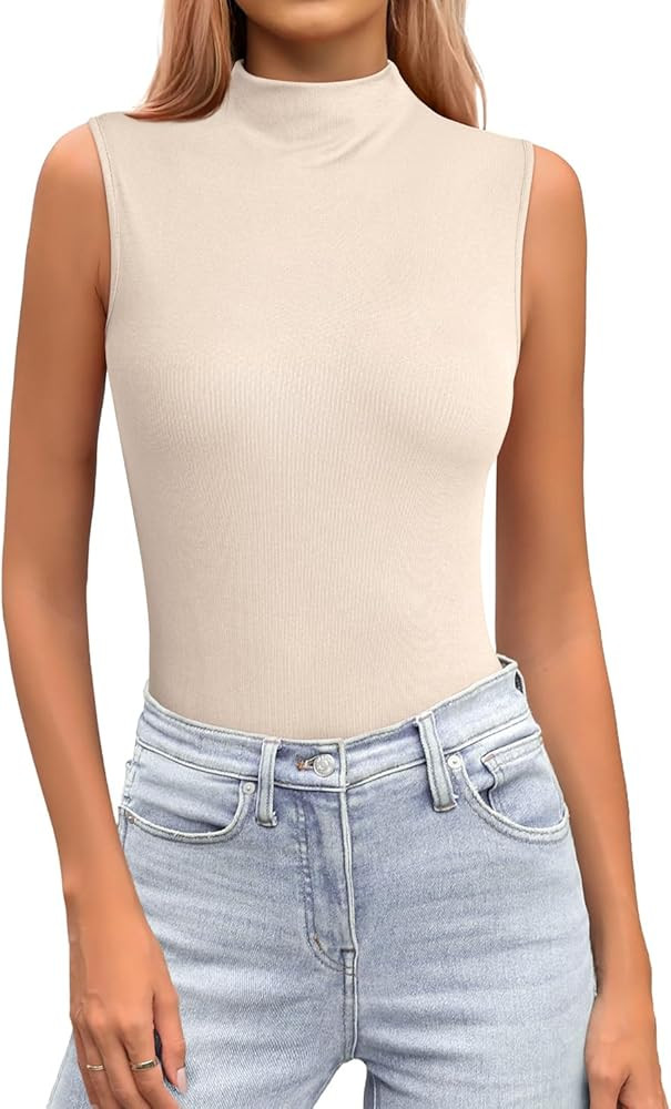 JUSTFASHIONNOW Womens Sleeveless Mock Turtleneck Tank Tops Stretchy Fitted Basic Casual Layer Shi... | Amazon (US)