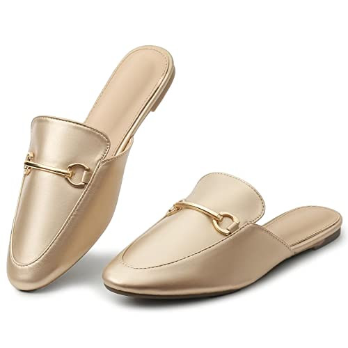 MUSSHOE Mules for Women Flats Comfortable Slip on Women Mules Backless Loafers,Champagne Gold | Amazon (US)