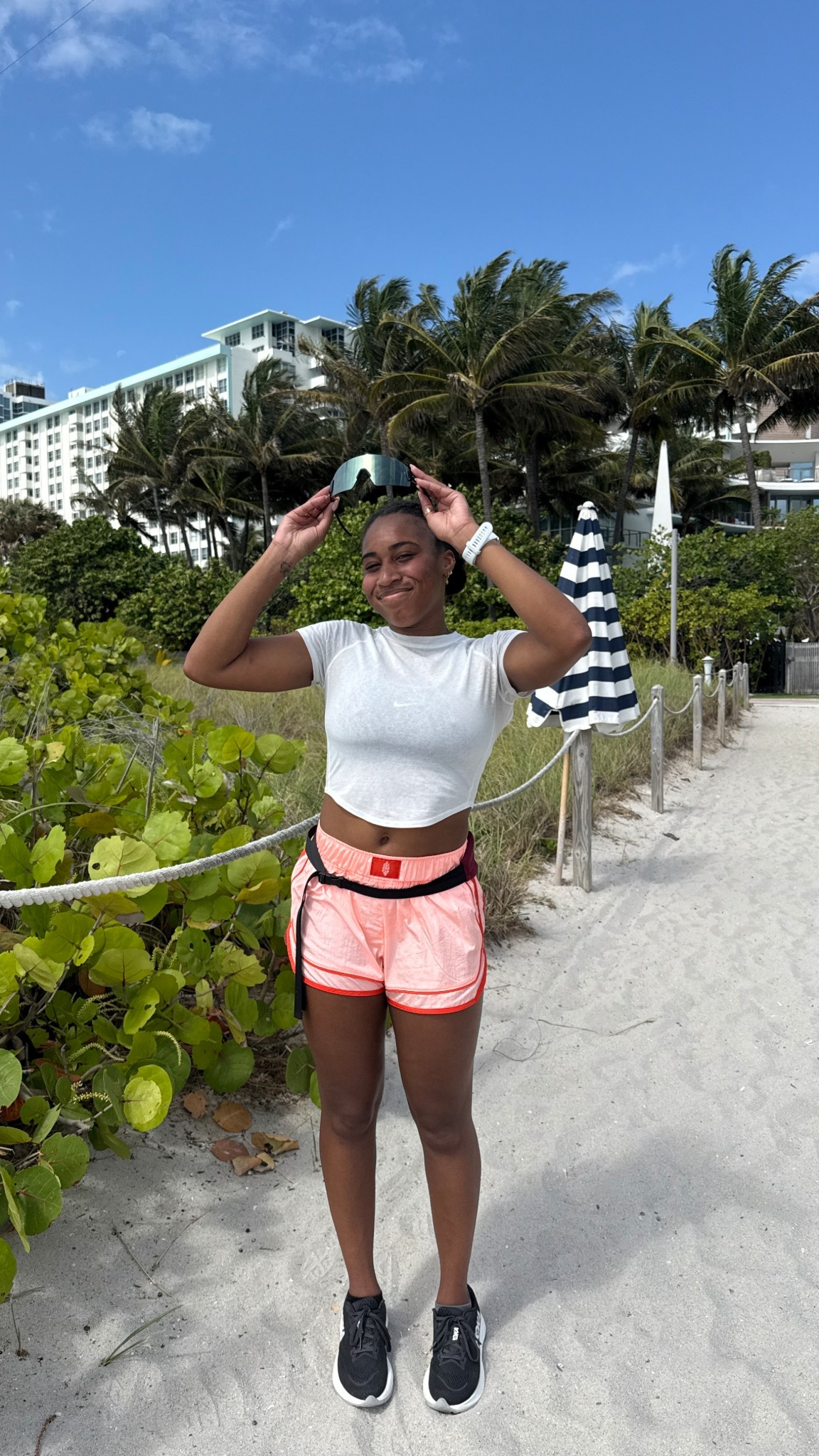 Beach run outfit of the day! It was so hot today but pink does make you run faster! 

#LTKActive