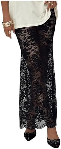 MakeMeChic Women's Floral Lace Sheer Maxi Skirt Bodycon Party Long Skirts | Amazon (US)