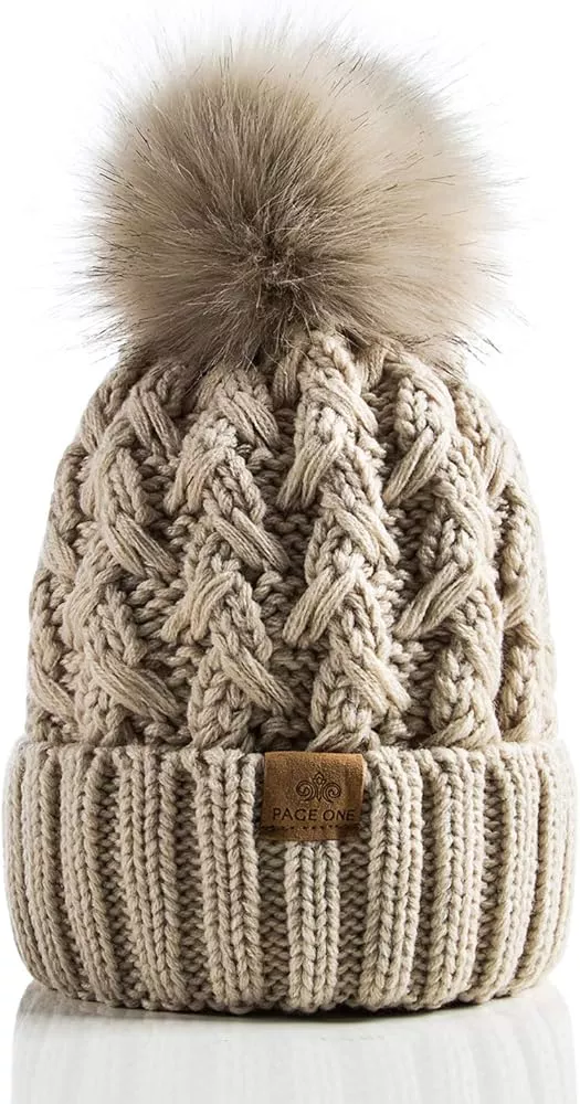 Cozy Bouclé Faux-Fur Pom-Pom Beanie Hat For Women