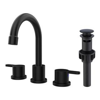 2-Handle 8 in. Widespread Bathroom Sink Faucet with 360° Swivel Spout and Pop Up Drain Assembly, Matte Black | The Home Depot