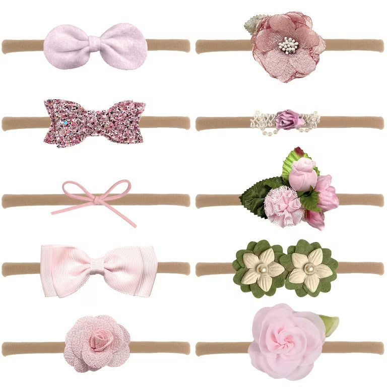 VEGCOO Baby Girl Headbands and Bows for Newborn Infant Toddler Nylon Hairbands Hair Accessories | Walmart (US)