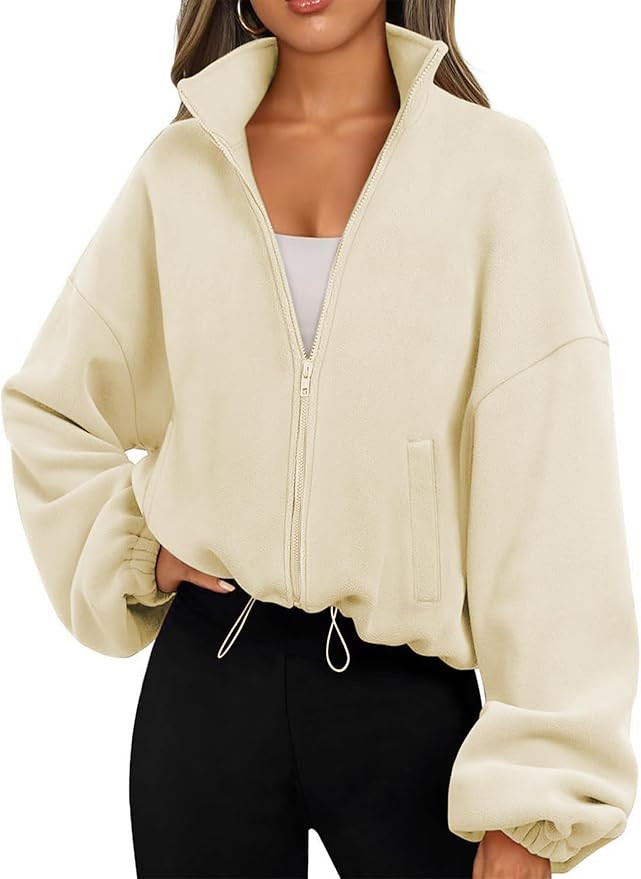 Famulily Women's Zip Up Fleece Cropped Y2K Jacket Sweaters Oversized Long Sleeve Clothes with Poc... | Amazon (CA)