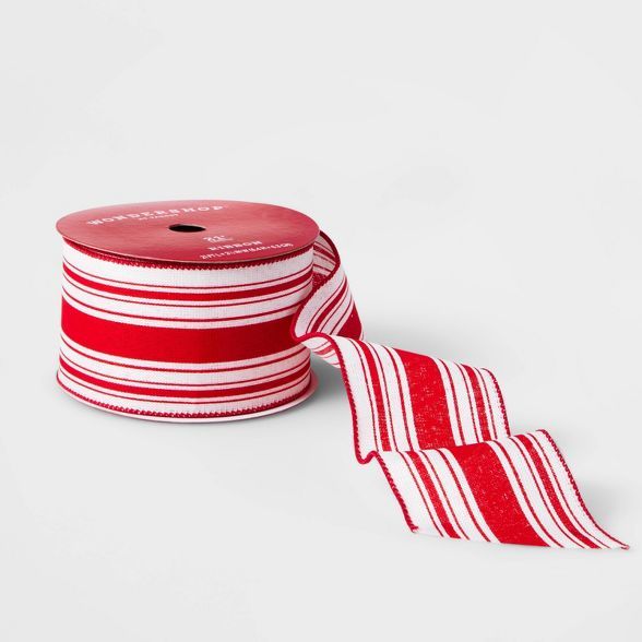 2.5" Faux Linen Stripe Ribbon Red & White 21ft - Wondershop™ | Target