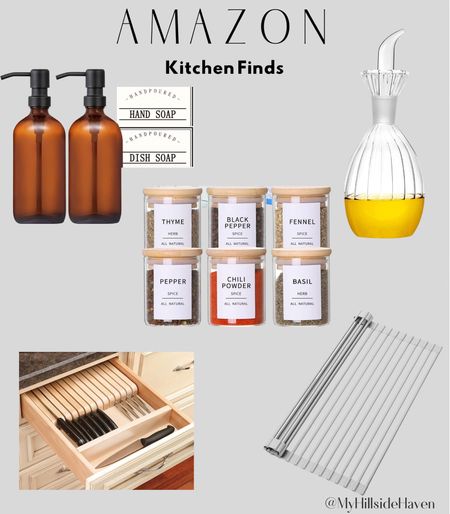 Amazon Kitchen Essentials, spice jars, spice labels, oil dispenser, roll up dish rack, soap bottles, drawer inserts, kitchen organization 

#LTKGiftGuide #LTKhome #LTKsalealert