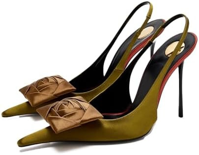 CAGLGLZ Flower High Heels for Women Closed Pointed Toe Stilettos Heel Pumps Slip On Elastic Ankle... | Amazon (US)