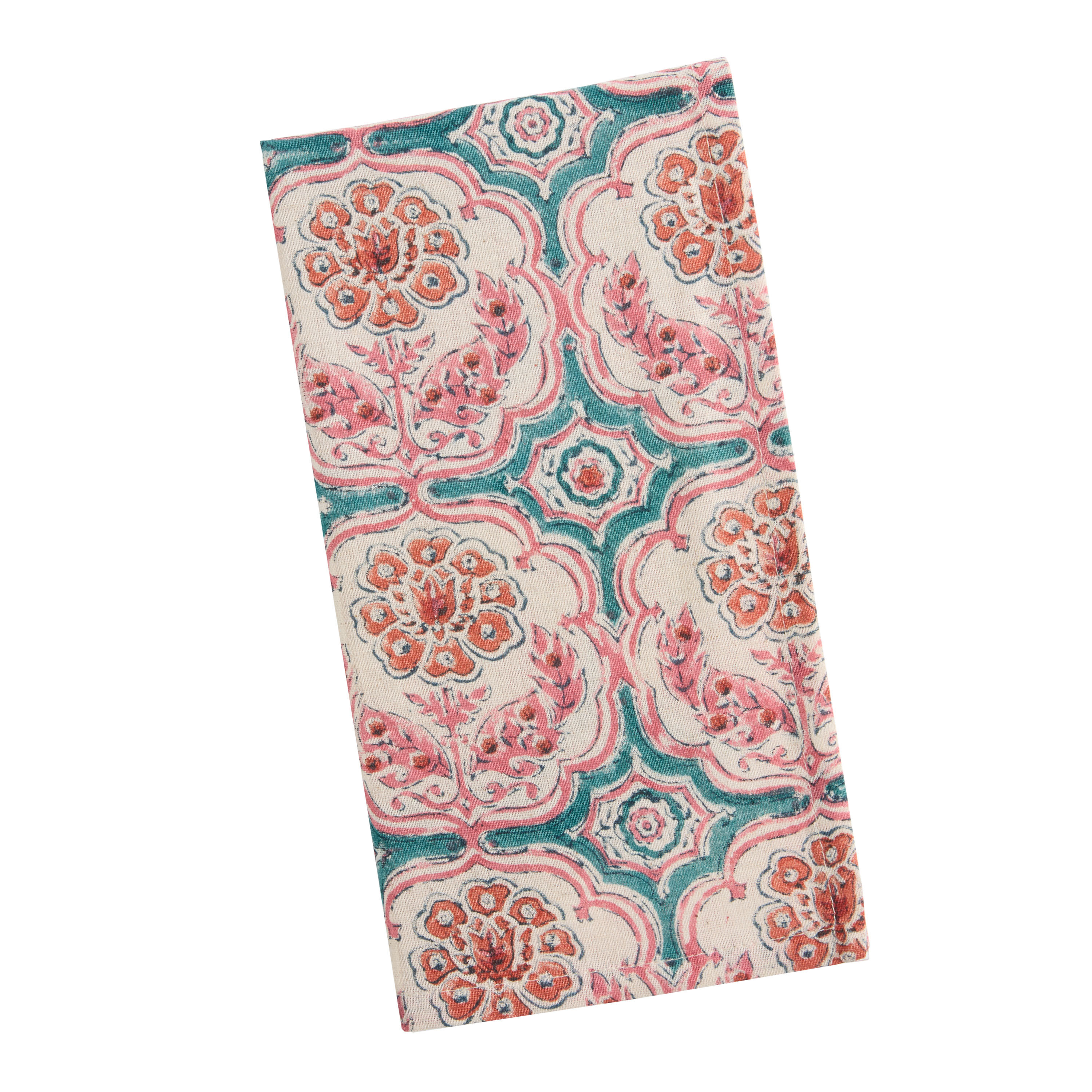 Pink and Turquoise Medallion Floral Block Print Napkin | World Market