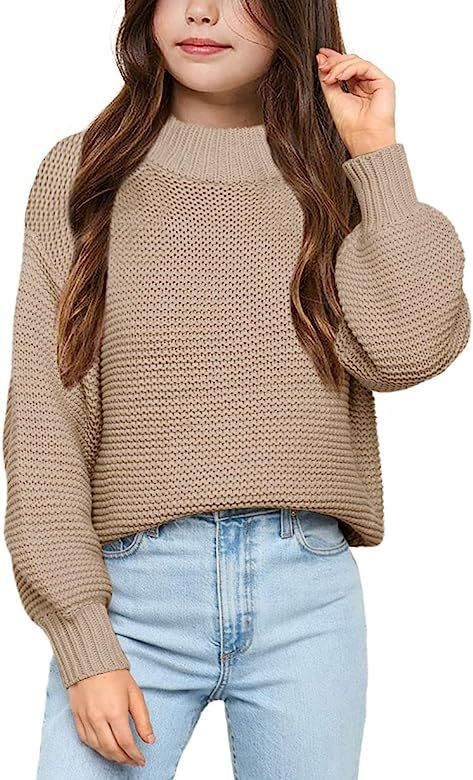 Imily Bela Girls Mock Neck Pullover Sweaters Casual Long Sleeve Knit Jumper Tops | Amazon (US)