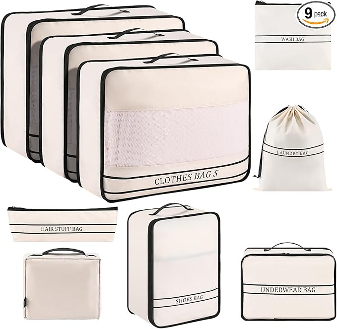 Ougrand 9 Set Packing Cubes Luggage Packing Organizers for Travel Accessories Space Saving Travel... | Amazon (US)