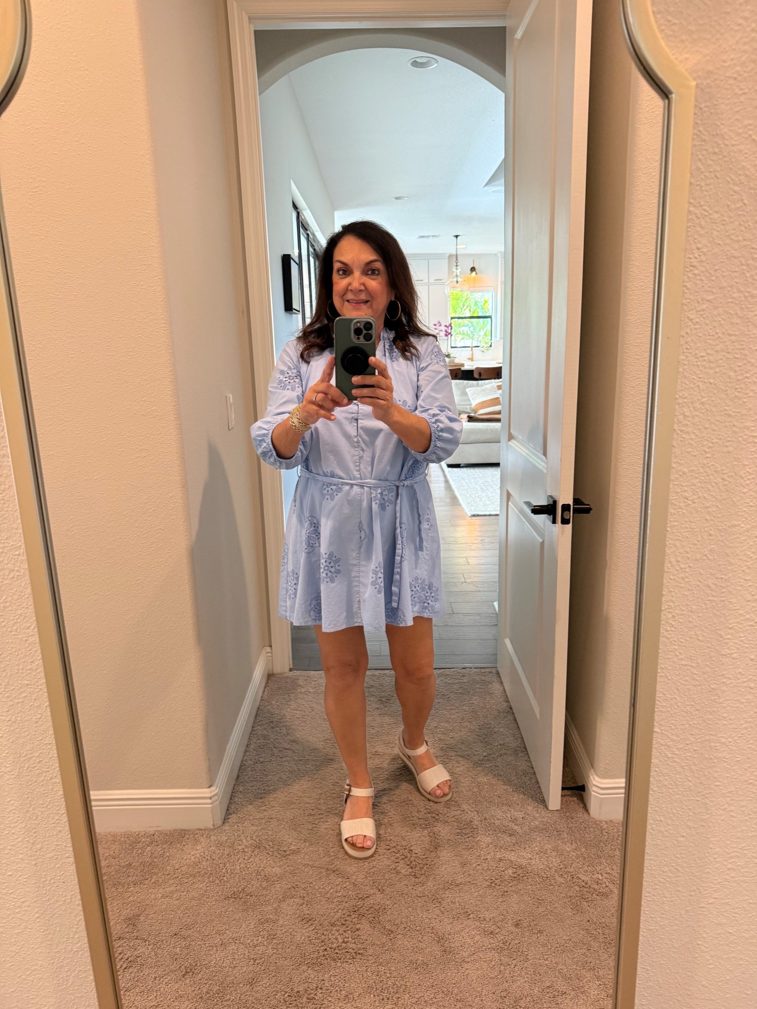 Another soft light blue dress that feels perfect for spring! I love the built-in belt on this one, it gives it shape without needing to think about styling.

#LTKootd #LTKPetite #LTKgrwm