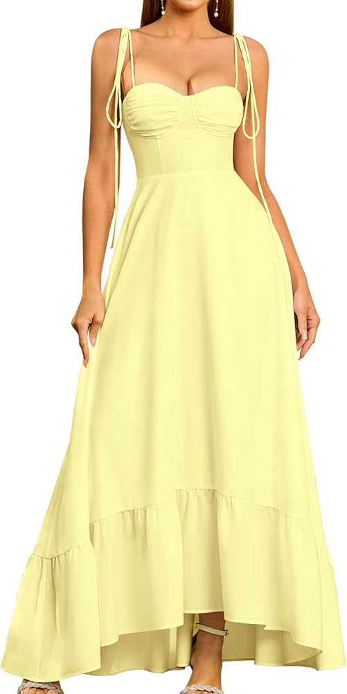 GLNEGE Women's Summer Spaghetti Strap Maxi Dress Casual Sleeveless Smocked Ruffle Tea Party Dress... | Amazon (US)