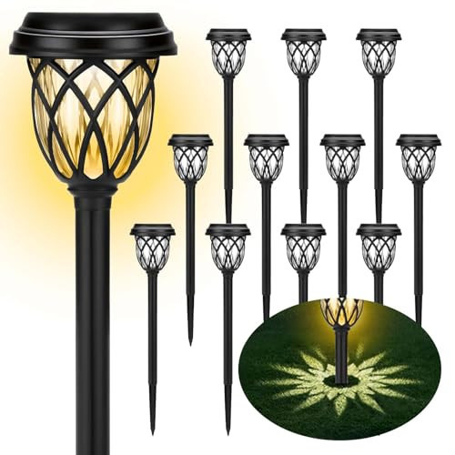 ruhotili Solar Lights Outdoor 12 Pack Solar Garden Lights Waterproof IP65 Solar Landscape Lights Solar Pathway Lights for Patio, Yard, Driveway Decoration (Warm White | Amazon (US)