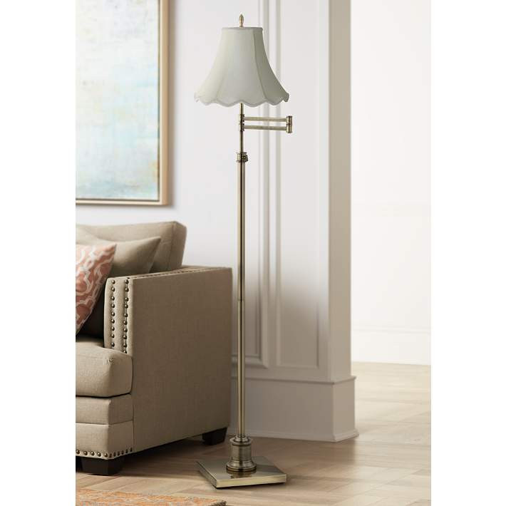 360 Lighting Westbury Scalloped Bell Brass Adjustable Swing Arm Floor Lamp | Lamps Plus