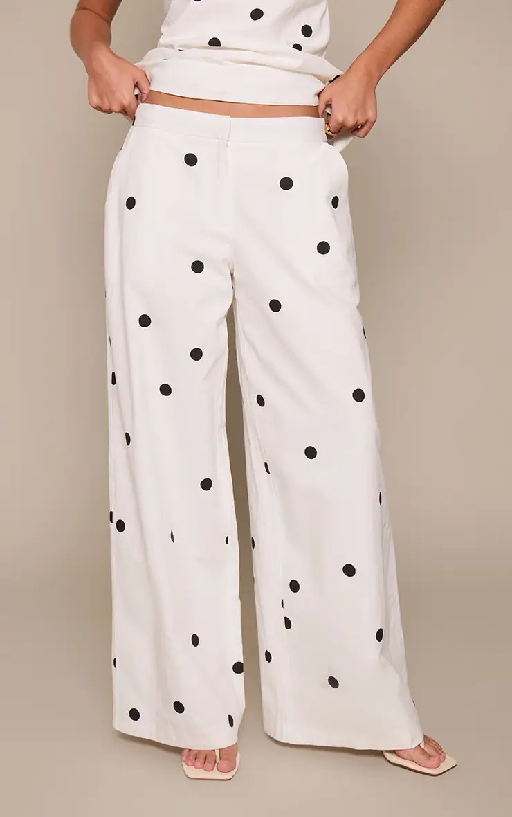 White Polka Dot Cotton Tailored Trouser | PrettyLittleThing UK