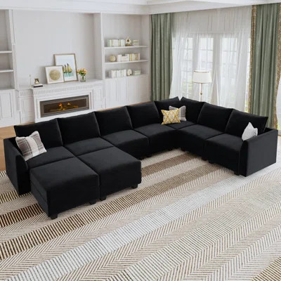 Berenika U-shaped Modular Sectional Sofa Reversible Velvet Sectional Sofa Couch With Chaise | Wayfair North America