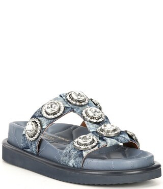 Kurt Geiger London Orson Denim Oversized Studded Jewel Platform Slide Sandals | Dillard's | Dillard's