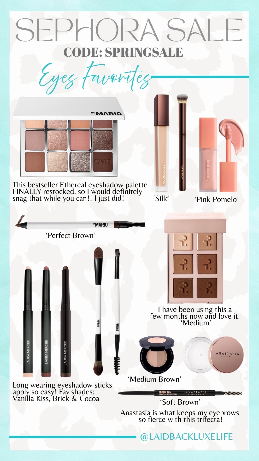 The @Sephora Savings Event is here!! All members can now shop! Use code SPRINGSALE at checkout. The Sephora Collection is 30% off for everyone! Sharing my makeup favorites! #LaidbackLuxeLife

Shades:

✨Makeup by Mario palette ‘Original Ethereal’
✨Huda Beauty color corrector ‘Pink Pomelo'
✨Patrick Ta eyeshadow palette ‘Medium’
✨Hourglass concealer ‘Silk'
✨Makeup by Mario eyeliner ‘Perfect Brown’
✨ABH brow wiz ‘Soft Brown'
✨ABH brow duo powder ‘Medium Brown’
✨Eyeshadow sticks ‘Vanilla Kiss’, ‘Brick’, and ‘Cocoa’

Hey Beautiful! Feel free to comment on this post if you have any questions! 🫶🏽

Follow me for more fashion finds, beauty faves, lifestyle, home decor, sales and more! So glad you’re here!! XO, Karma

#LTKSaleAlert #LTKBeauty #LTKOver40