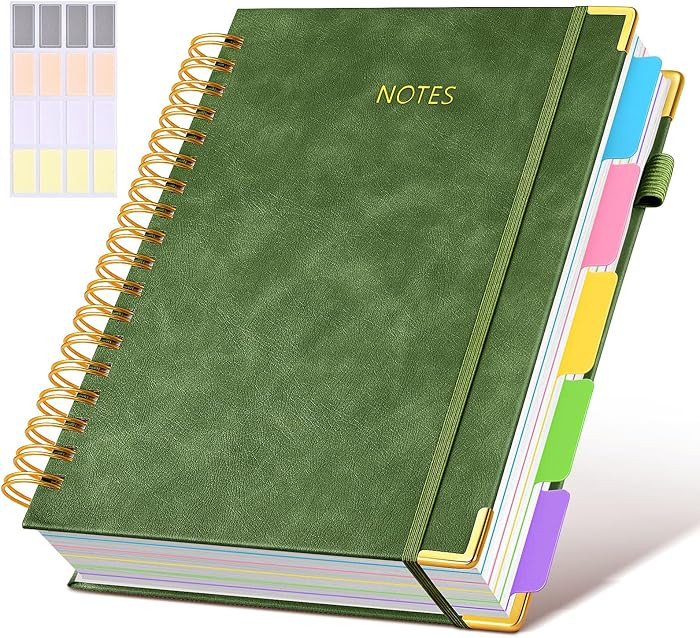 Hardcover Spiral Notebook journal with Removable Dividers Tabs, 300 Pages Leather 5 Subject Noteb... | Amazon (US)