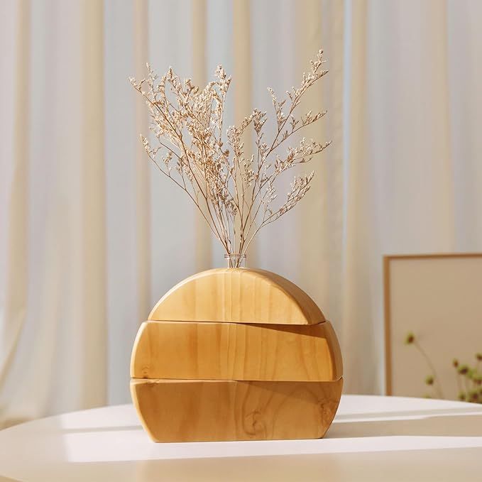 AIM & GGKK Wood Vase for Flower, Wooden Bud Vases,Modern Pampas Grass Vase for Trendy Home Table ... | Amazon (US)