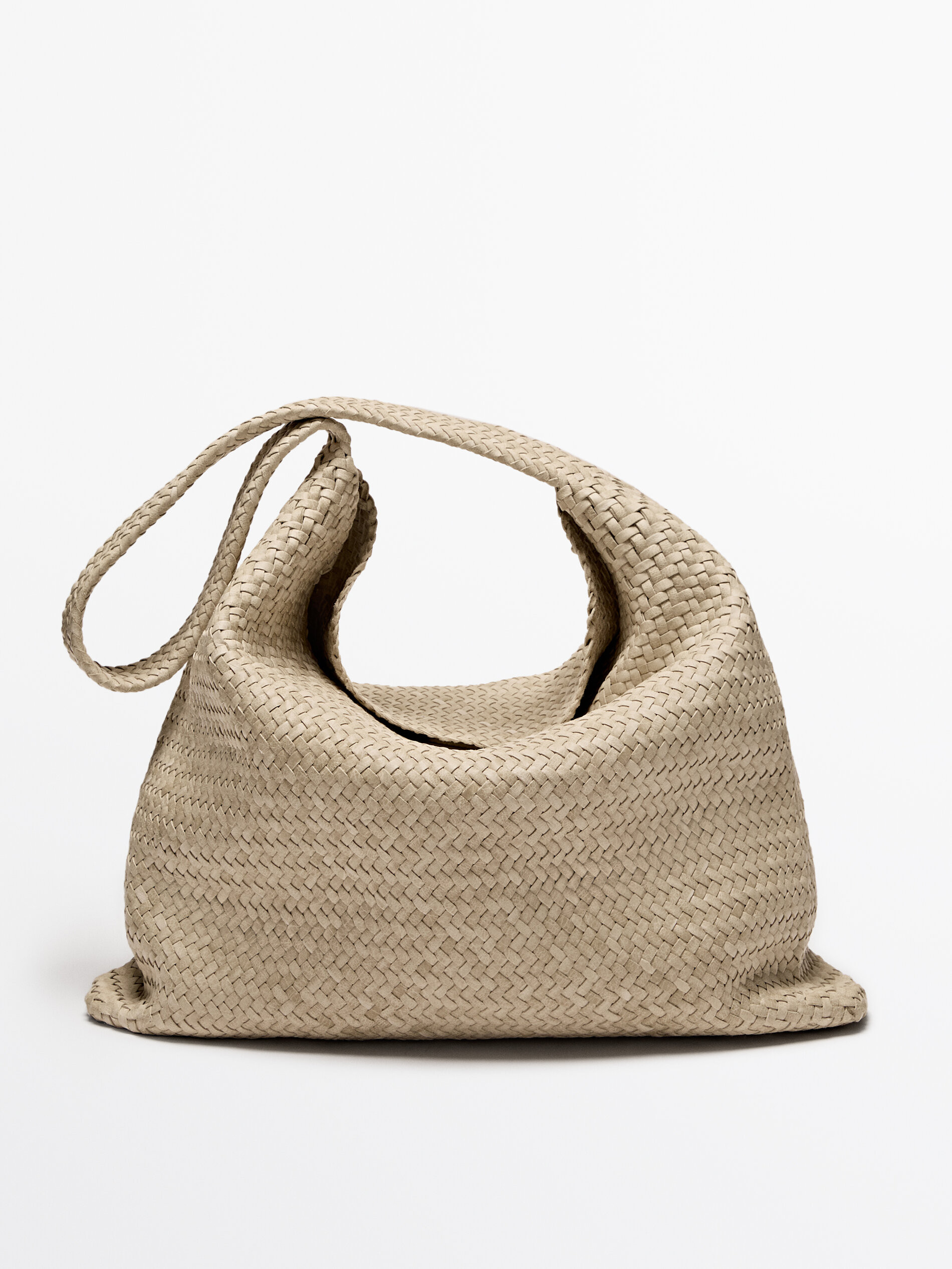 Nappa leather woven croissant bag | Massimo Dutti UK