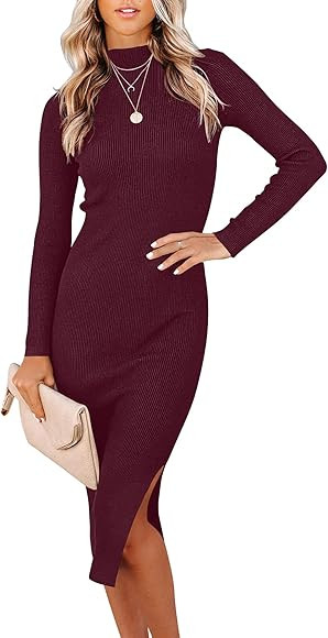 Ribbed Knit Turtleneck Midi Dress | Amazon (CA)