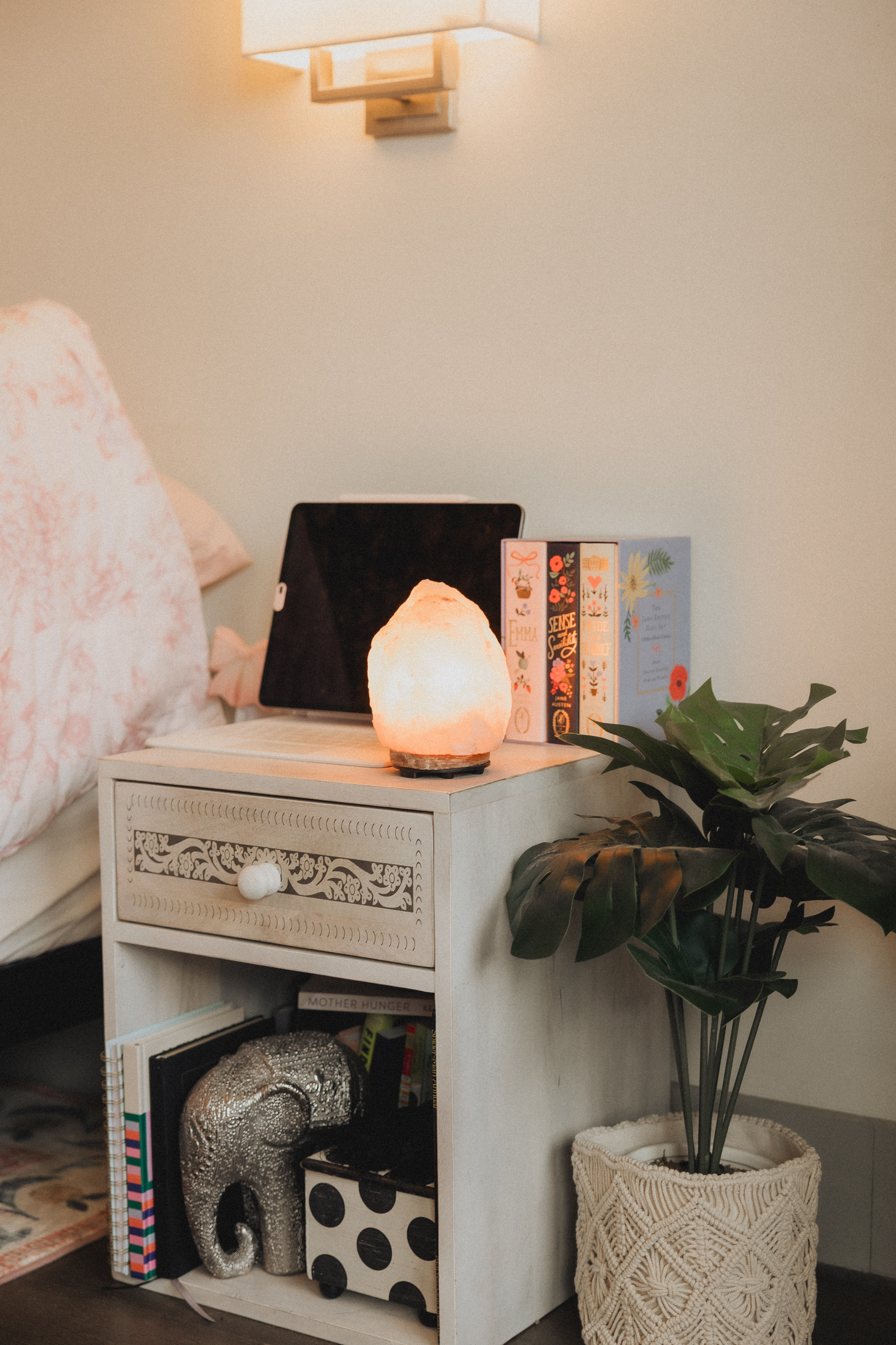 A cozy little corner with a few things that make staying in feel better. A warm salt lamp, iPad, a stack of books, and a faux plant bring a little softness and personality to the space without making it feel too styled. Sharing some cozy home finds and simple decor pieces for creating a comfortable reading, relaxing, or wind-down corner at home.

#LTKdayinmylife #LTKHome #LTKSaleAlert