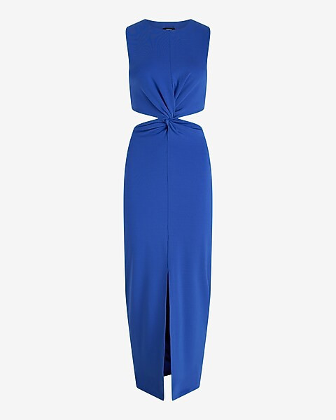 Crew Neck Sleeveless Twist Front Cutout Maxi Dress | Express