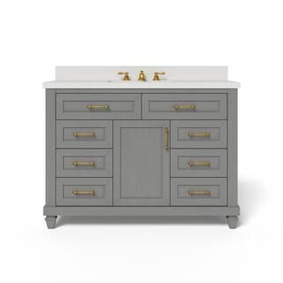 Home Decorators Collection Grovehurst 48 in. W x 34.5 in. H Bath Vanity in Antique Grey with Engi... | The Home Depot