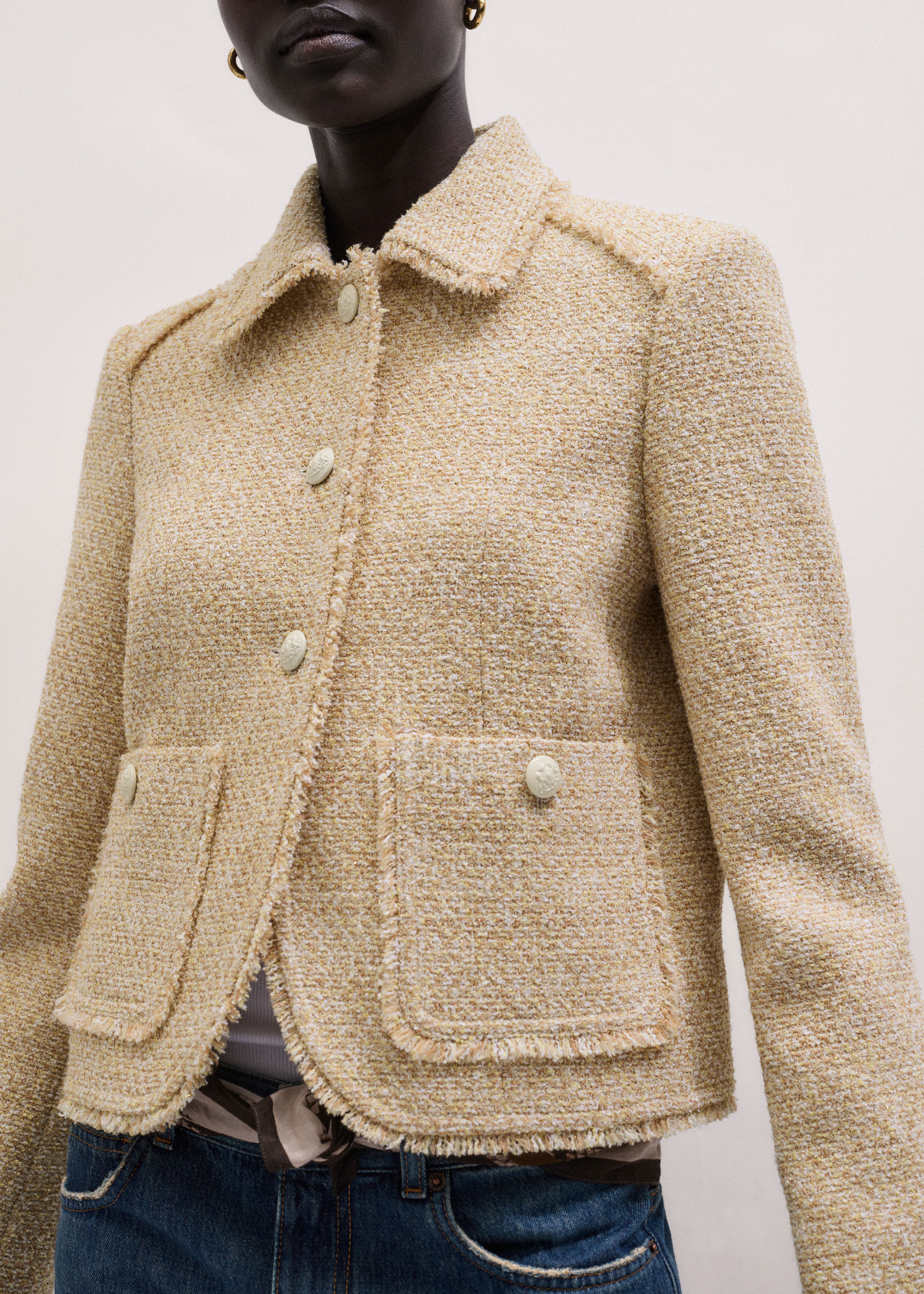 Fringed Short Jacket Italian Tweed | ME+EM US