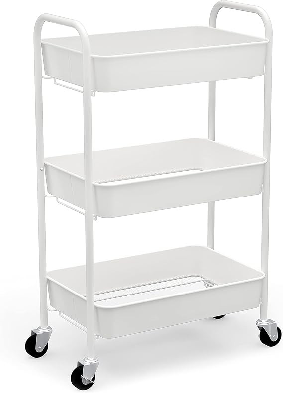 CAXXA 3-Tier Rolling Metal Storage Organizer - Mobile Utility Cart Kitchen Cart with Caster Wheel... | Amazon (US)