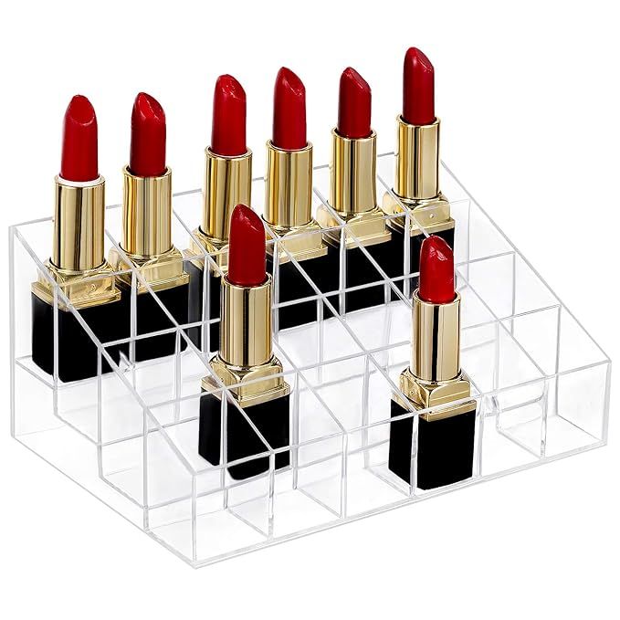 HBlife Lipstick Holder, 24 Spaces Clear Acrylic Lipstick Organizer Display Stand Cosmetic Makeup ... | Amazon (US)