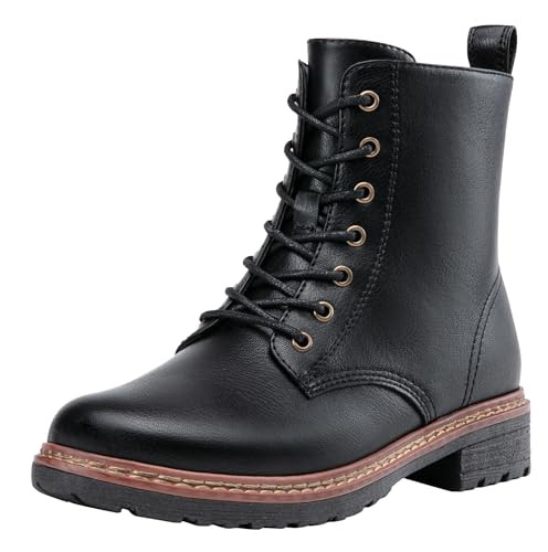Vepose Women’s Combat Ankle Boots Lace up Classic Short Low Heel Zipper 9623 Booties | Amazon (US)